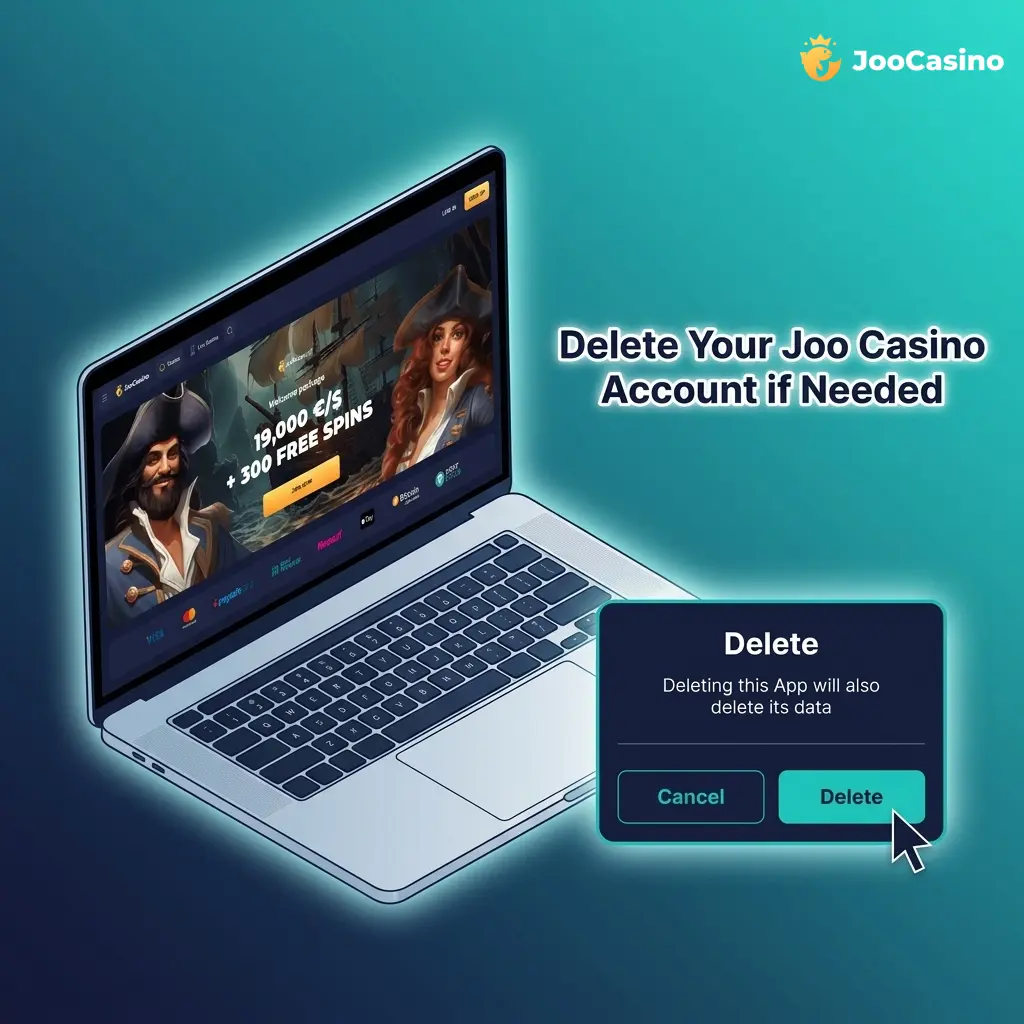 Joo Casino account deletion settings page showing close account and self-exclusion options for responsible gambling