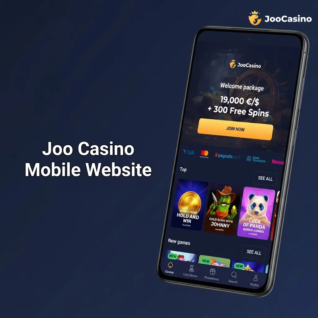 Joo Casino mobile website interface displayed on a smartphone browser with full casino lobby access for Australian players