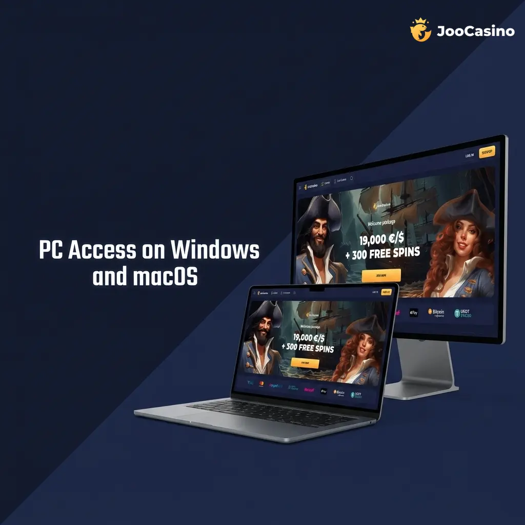 Joo Casino browser-based PC access on Windows and macOS with full sportsbook and casino features, no download needed