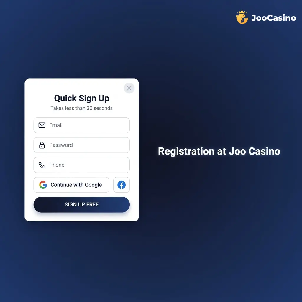 Joo Casino registration form showing sign-up steps for Australian players to create an account in under two minutes
