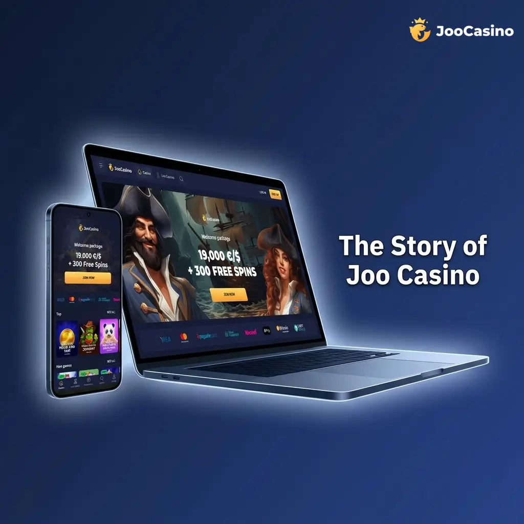 Joo Casino logo and brand history overview, founded 2017, operated by Rabidi N.V. under Curacao licence 8048/JAZ